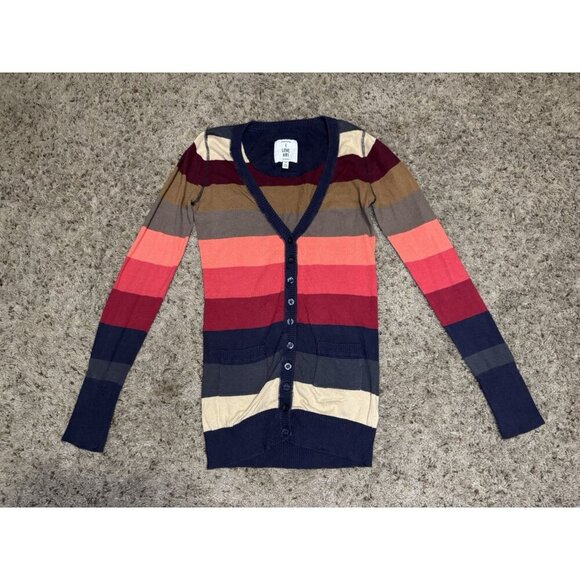 Vintage American Brand Red Pink Striped Button Cardigan Top Y2k 90s Preppy SMALL - Picture 1 of 7